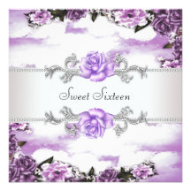 Purple Roses Purple Sweet 16 Party Personalized Invites