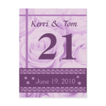 PURPLE Roses Wedding Table Number Card Reception