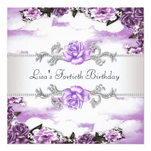 Purple Roses Womans 40th Birthday Party Personalized Announcement