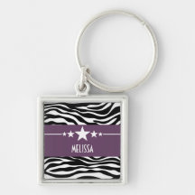 Purple Sassy Star Zebra Premium Keychain