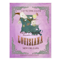 Purple Save The Date - LA Map With Lovely Birds Post Card