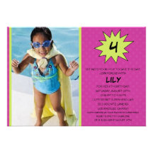 Purple Save the Day Superhero Photo Birthday Party Announcement