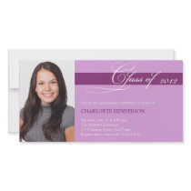 Purple script class of graduation announcement