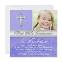 Purple Silver 1st Holy Communion Photo Invitation