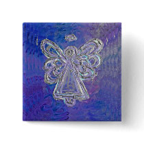 Purple Silver Angel Wings Button Pin