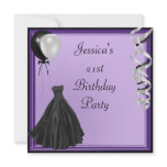 Purple Silver Black Balloons Formal 21st Birthday Personalized Announcement
