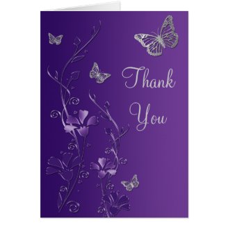 Purple and silver butterfly thank you cards 
