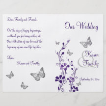 Purple Silver Butterfly Floral Wedding Program Full Color Flyer