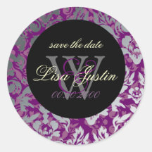 Purple/Silver Damask/monogram stickers
