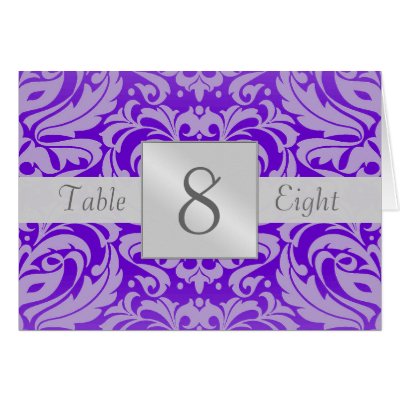 Purple Silver Damask Table Number Folded Card by theedgeweddings