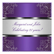 Purple Silver Floral 25th Anniversary Party Event Announcement