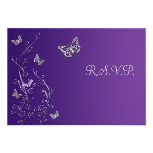 Purple Silver Floral with Butterflies RSVP Card Custom Invites