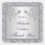 Purple Silver Foil Floral Wedding Favour Sticker
