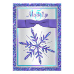 Purple Silver Glitter Snowflake Quinceanera Invite