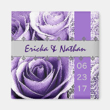 Purple & Silver Wedding Rose Bouquet with Lace Refrigerator Magnets
