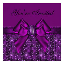 Purple Skulls & Stars, Bow & Jewel Invites