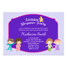 Purple Slumber Birthday Party Custom Invites