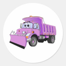Purple Snow Plough Cartoon Round Stickers