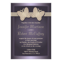 Purple Studded Butterfly Wedding Invitations
