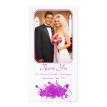 Purple stylish floral wedding thank you photocard picture card