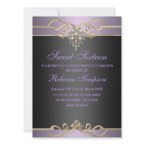 Purple Sweet 16 Elegant Pearl Birthday Invite