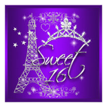 Purple Sweet 16 Sweet Sixteen Eiffel Tower Custom Invitations