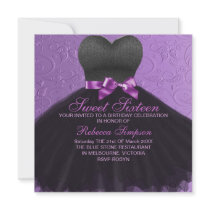 Purple Sweet Sixteen Black Dress Invitation