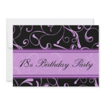 Purple Swirl 18th Birthday Party Invitation Cards