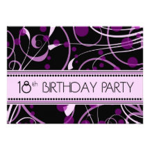 Purple Swirl 18th Birthday Party Invitation Cards