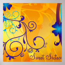 Purple Swirls Sweet Sixteen Party Banner Poster