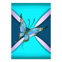 Purple Teal Butterfly RSVP Save the Date Invites