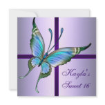 Purple Teal Butterfly Sweet 16 Birthday Party invitations