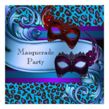 Purple Teal Leopard Masks Sweet 16 Masquerade Announcements