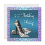 Purple Teal Zebra High Heels Womans 21st Birthday invitations