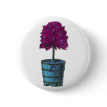 Purple tree in blue bucket image pinback button