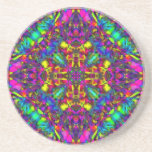 Purple Turquiose and Yellow Mandala Pattern Beverage Coaster