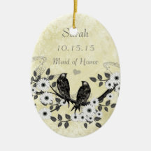 Purple Vintage Bird Maid of Honour Ornaments