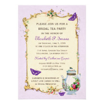 Purple Vintage French Bridal Tea Party Custom Invitations