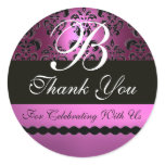 PURPLE VIOLET BLACK DAMASK MONOGRAM STICKERS