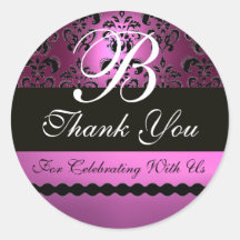 PURPLE VIOLET BLACK DAMASK MONOGRAM STICKERS