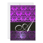 PURPLE VIOLET BLACK  DAMASK MONOGRAM , white Custom Invite