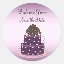 Purple Wedding Cake Save the Date Round Sticker