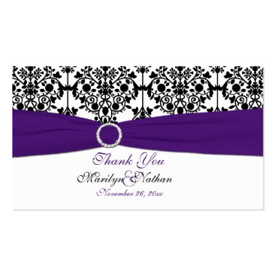 Purple White and Black Damask Wedding Favour Tag Business Card Template by