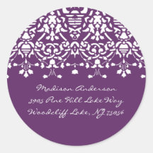 Purple & White Damask Address Label Stickers