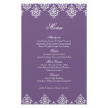 Purple White Damask Arabesque Wedding Menu Card flyers