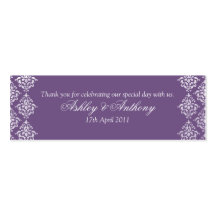 Purple White Damask Floral Wedding Favour Tags Business Cards