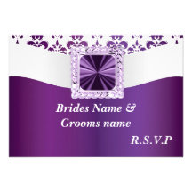Purple & white damask personalized invite