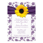 Purple White Damask Sunflower Wedding Invitation