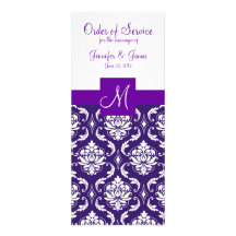 Purple White Damask Wedding Program Custom Announcement