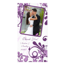 Purple & White Floral Wedding Thank You Photo Card